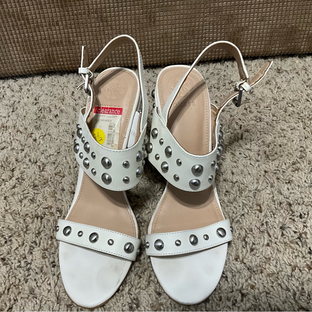 Guess hi heel ,wedges adjustable,women’s size 8.5 white. - Picture 7 of 11